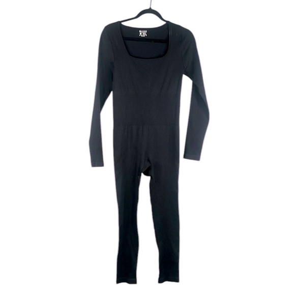 OQQ Pants - OQQ Black Ribbed Nylon Spandex Blend One Piece Square Neck Bodysuit Size Large